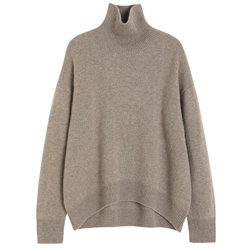 Autumn winter new high collar cashmere sweater women 100% pure cashmere thick knit pullover sweater women loose languid breeze