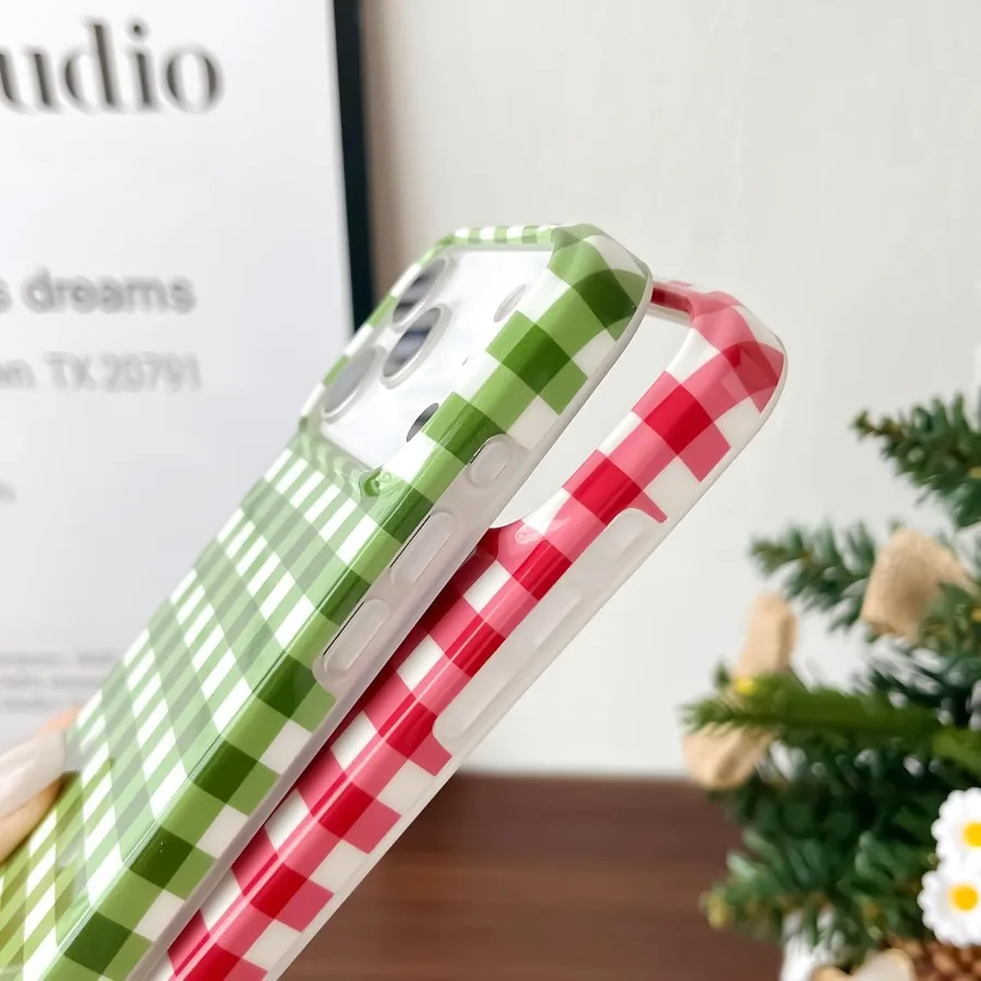 iPhone 17 Pro用ケース 可愛い エステティック ギンガムチェック柄 スマホケース ソフト スリム TPU 耐衝撃 スマホカバー 女性 女の子向け 6.3インチ