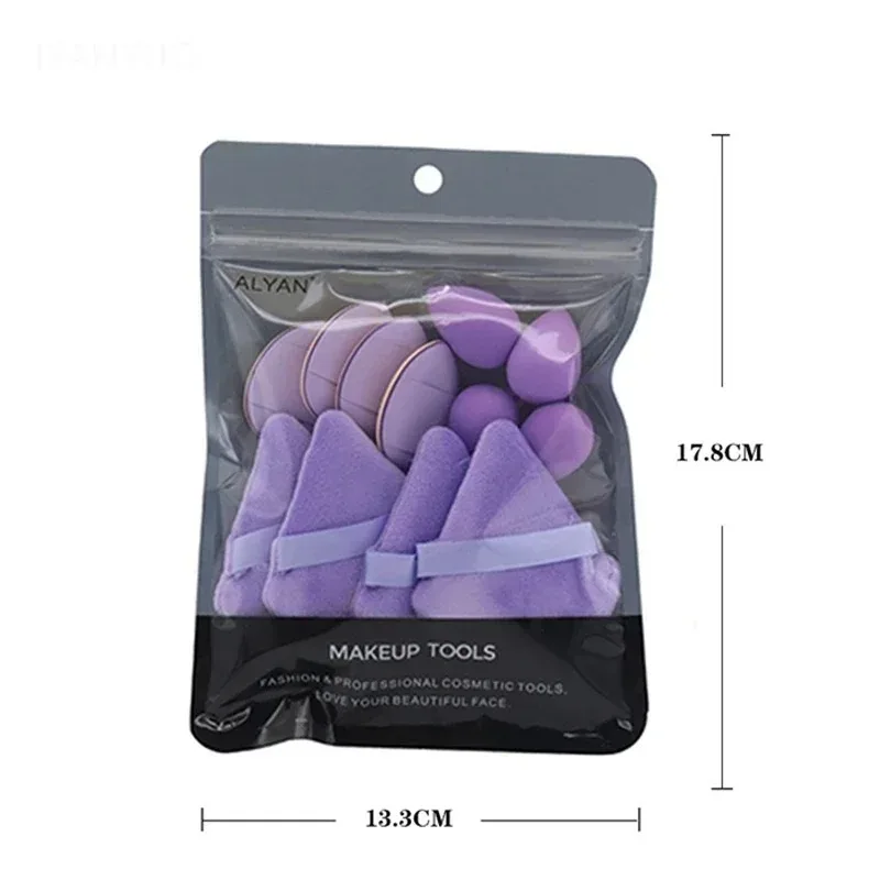 Soffio di polvere cosmetico Triangolo Peluche Cuscino d'aria Soffio di polvere Soffio di polvere per dito Mini set di strumenti di bellezza per uova cosmetiche 12 pezzi/borsa