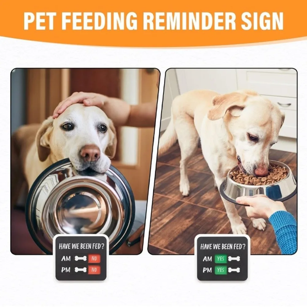 Wooden Pet Feeding Reminder Magnetic Slider Sign Dog Feeding Reminder Stickers AM/PM Tracker Refrigerator Stickers