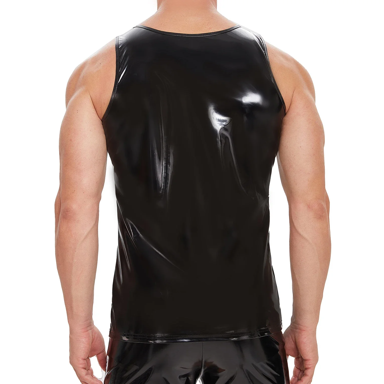 Men's Sexy Slim Tank Tops Erotic Shaping Casual Glossy PVC Leather Muscle Vest Male Shiny Wet Look Latex Sleeveless Undershirts