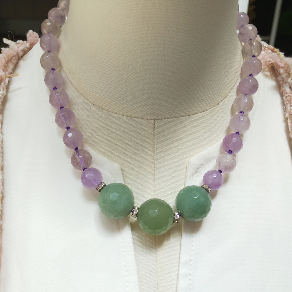 

Lii Ji Lilac Amethyst Green Jade Necklace 51cm Women February Birthday Jewelry Gift