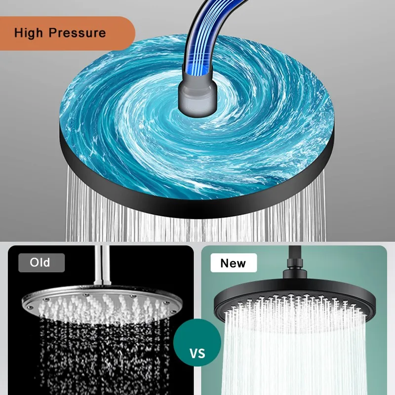 9/10 Inch 360° Swivel Rain Shower Head Internal Pressure Booster Ceiling Rain Shower Bathroom Wall Adjustable Shower Head