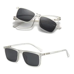 1+5 Magnetic Polarized Myopia EyeglassesTransparent Frame Square Driving Optical Prescription Glasses Men Women