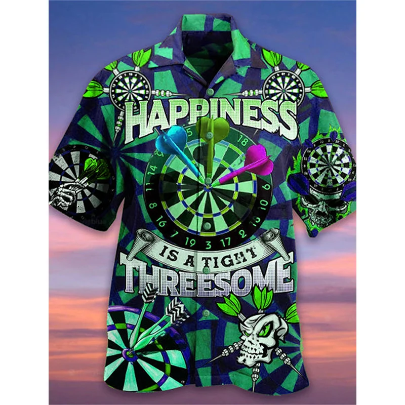 3D Print Darts Graphic Hawaii Vacation Shirts For Men Short Sleeve Men's Turndown Button Down Beach Shirts Clothing Tops