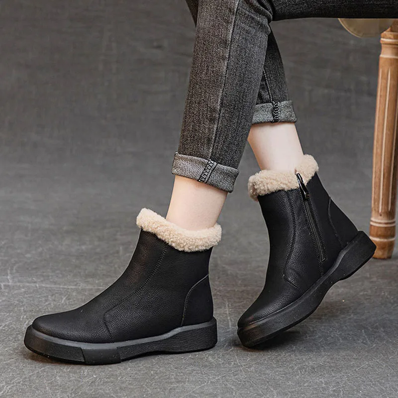 

XMWRLW Genuine Leather Women Winter Snow Boots Warm Plush Ladies Winter Shoes Women Ankle Boots Rubber Sole Woman Snow Boot