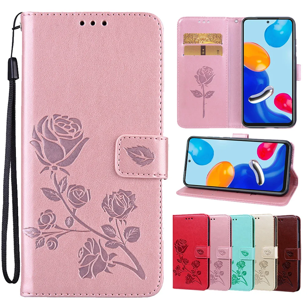 Luxury Rose PU Leather Flip Cover for Xiaomi Redmi 12 12C 10C 10A 10 9C 9A 9 8 Redmi Note 12 11 10 9 8 Card Pocket Wallet Case