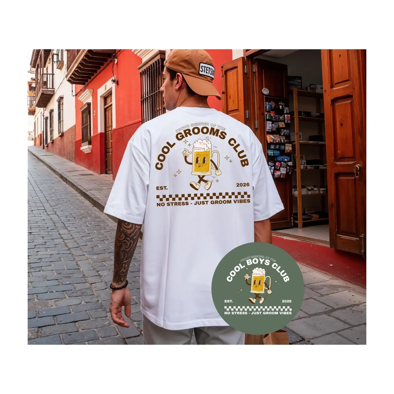 Cool Grooms Club Beer Mug T Shirt Est 2026 No Stress Just Groom Vibes Funny Wedding Party vintage Washed Soft graphic homme