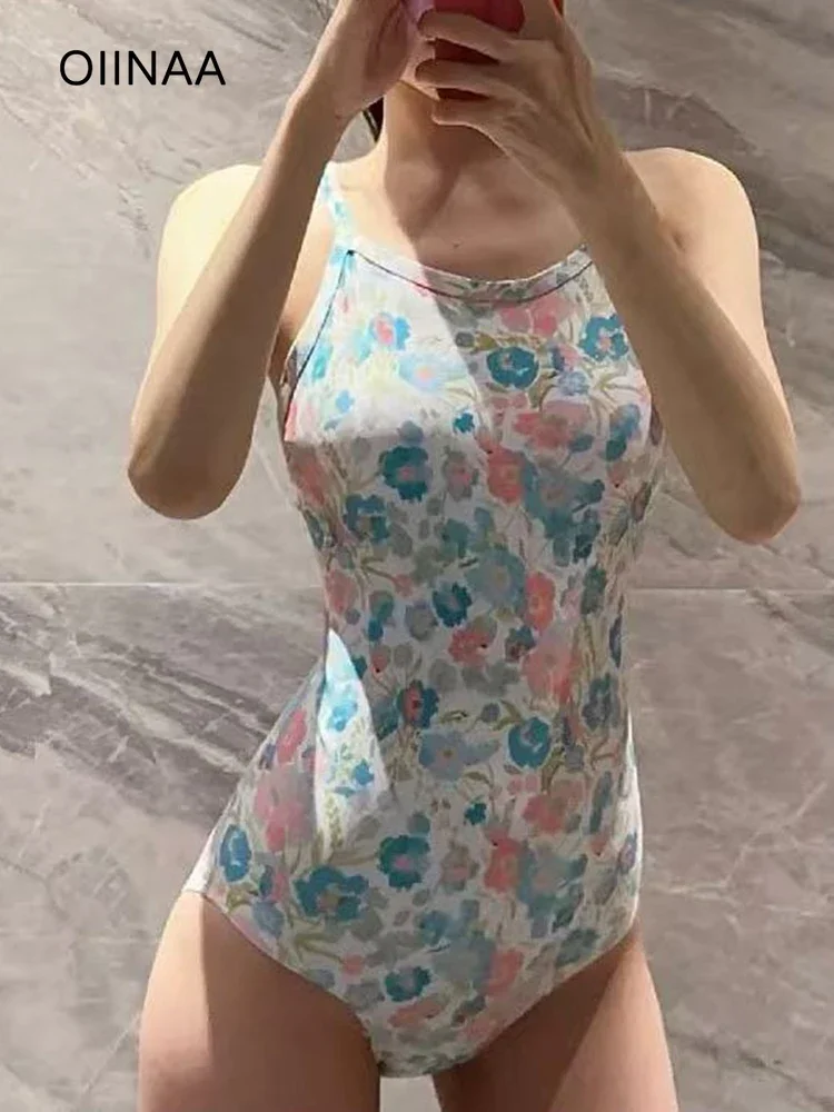 

OIINAA Swimsuit One Piece Women Floral Printed Biquinis Backless Hollow Out Bodysuit Summer 2025 New Korean Holiday Beachwear
