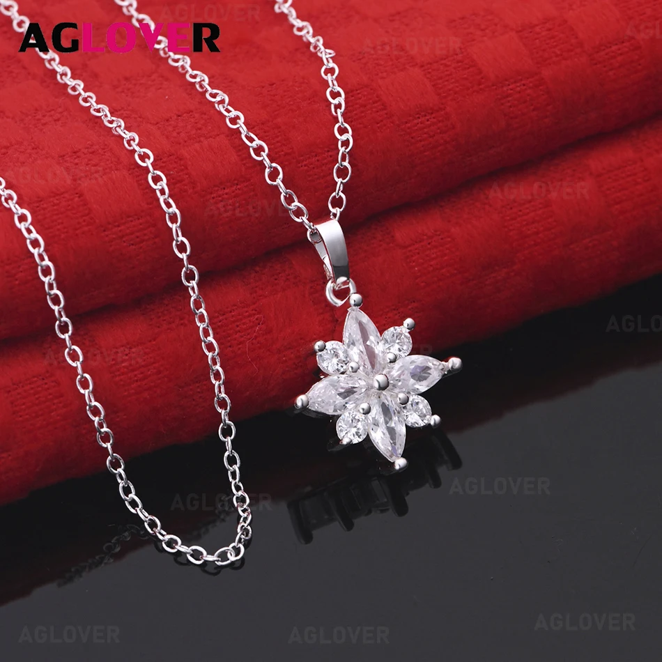

AGLOVER 925 Sterling Silver Octagonal Snow Lotus Pendant Necklace Unique Gift Versatile Party Woman Jewelry