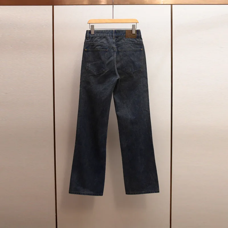 ANJY Spring Autumn New Women French Style Heavy Vintage Diamonds Straight Jeans Trend Fashion High Street Ins Denim Pants A20592