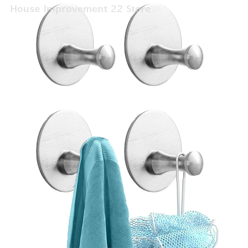 Ganchos de pared sin perforaciones, ganchos adhesivos fuertes y resistentes para colgar toallas, ropa y albornoces, 4 Uds.