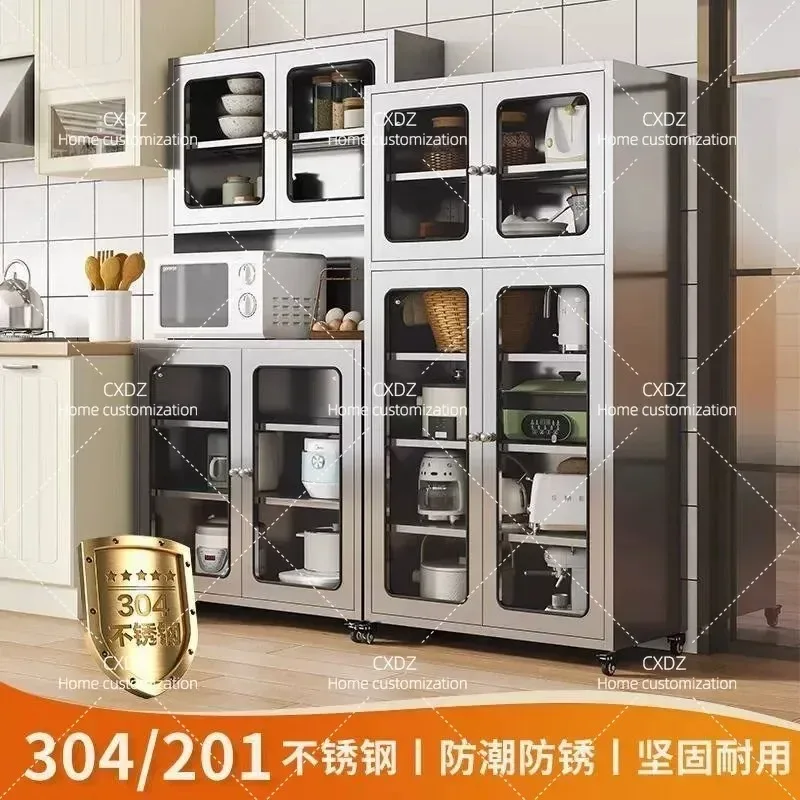 304 Stainless Steel Kitchen Storage Cabinet with Mesh Door Multi-functional Dining Bowl Plate Organizer Household Integral