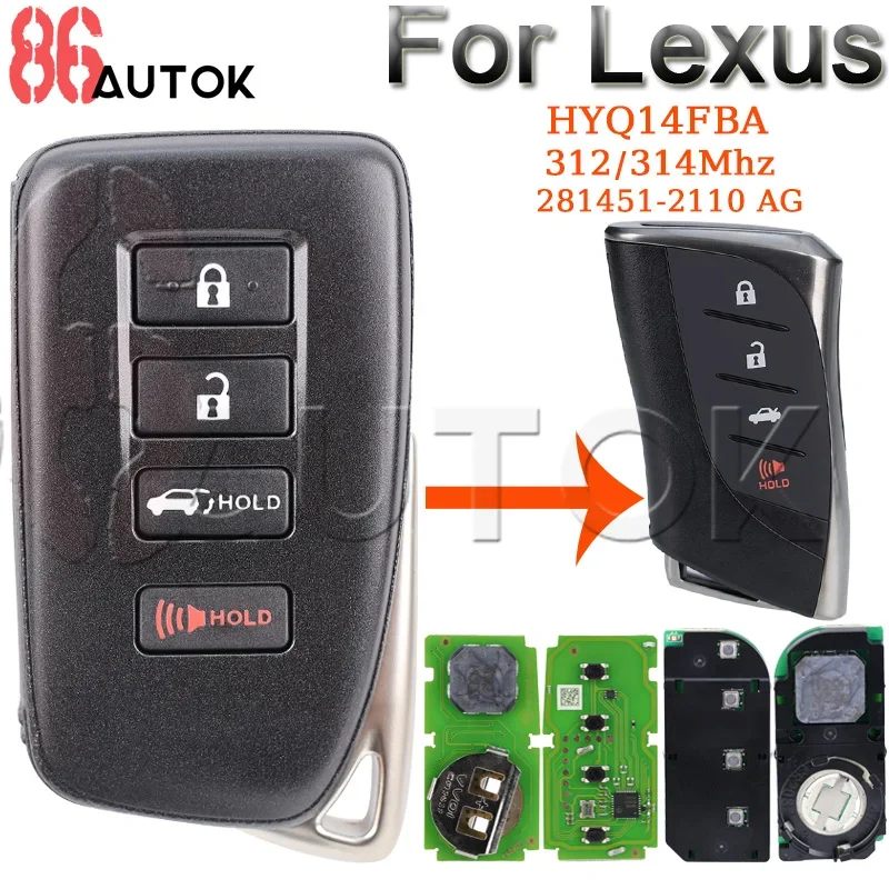 

Auto Remote Key Aftermarket Keyless Entry Remote Flip Smart Key Fob for Lexus Lx570 NX300/H NX200T FCC ID: HYQ14FBA 89904-78470