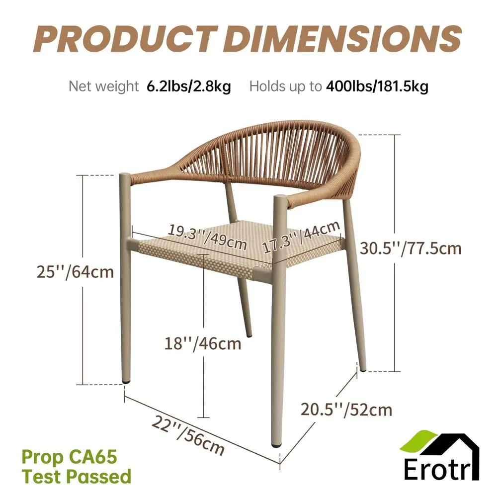 Pcs Stackable PE Rattan Patio Dining Chairs with Arms, Light Brown