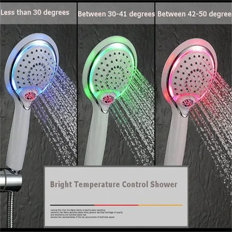 LED Shower Shower Head Digital Display 3 Colors Temperature Controlled Discoloration Water Powered Bathroom Hardware Accessories