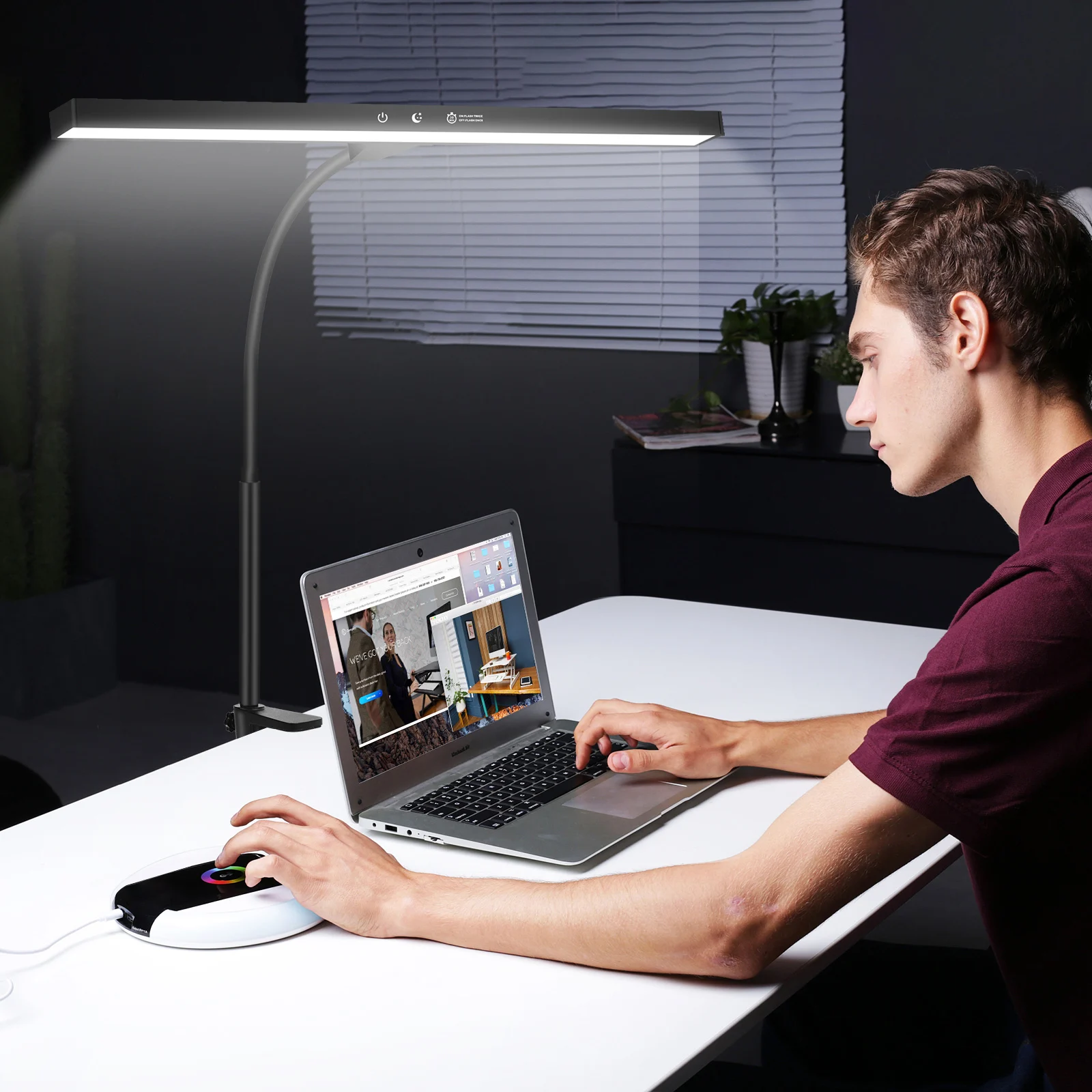 NEWACALOX-Lampe de bureau à commande tactile avec pince, col de cygne réglable à 360 °, 3 couleurs, lampe de table pour la maison, le bureau et l'étude, 12V, 24W, EU, US