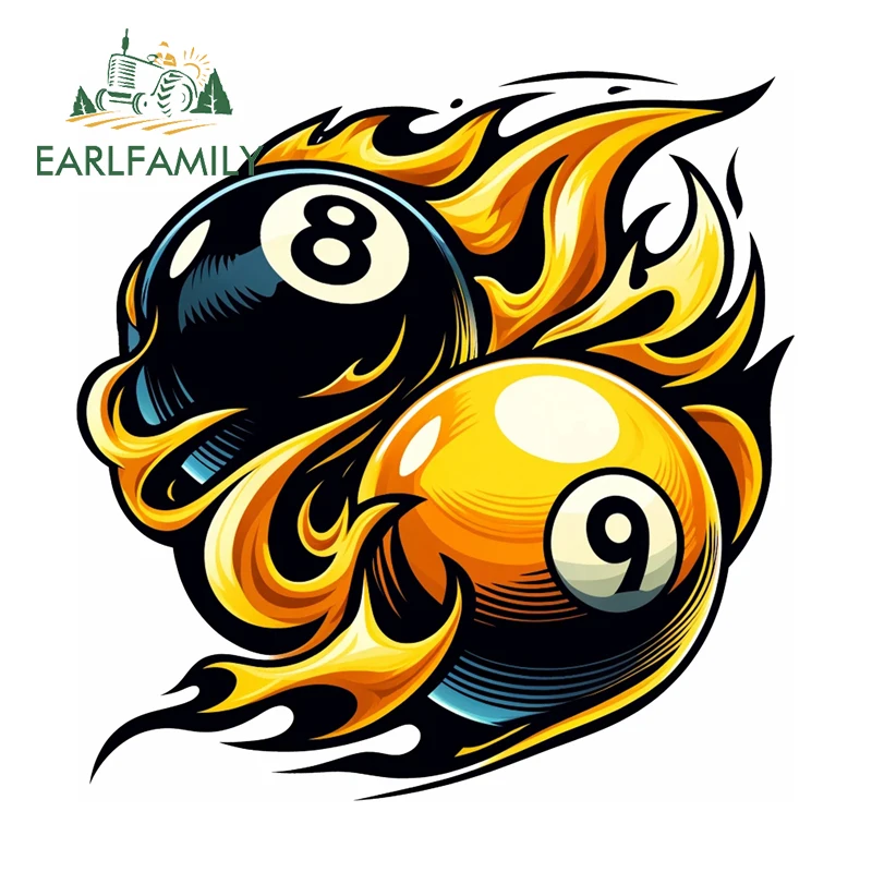EARLFAMILY Flaming Eights Autoaufkleber Billard Nr. 8 Aufkleber für Autokühlschränke, lustige Camper-Graffiti-Aufkleber, wasserfest, Sonnenschutz