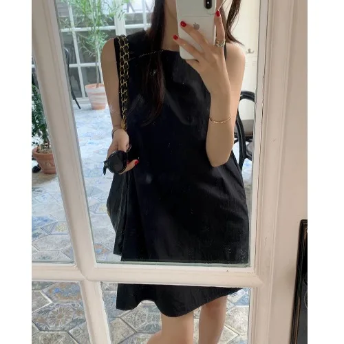 Sleeveless Vest Dress Women's round Neck Loose Slimming Simple Match Back Zipper Short Skirt Casual Wear Spring Autumn Winter