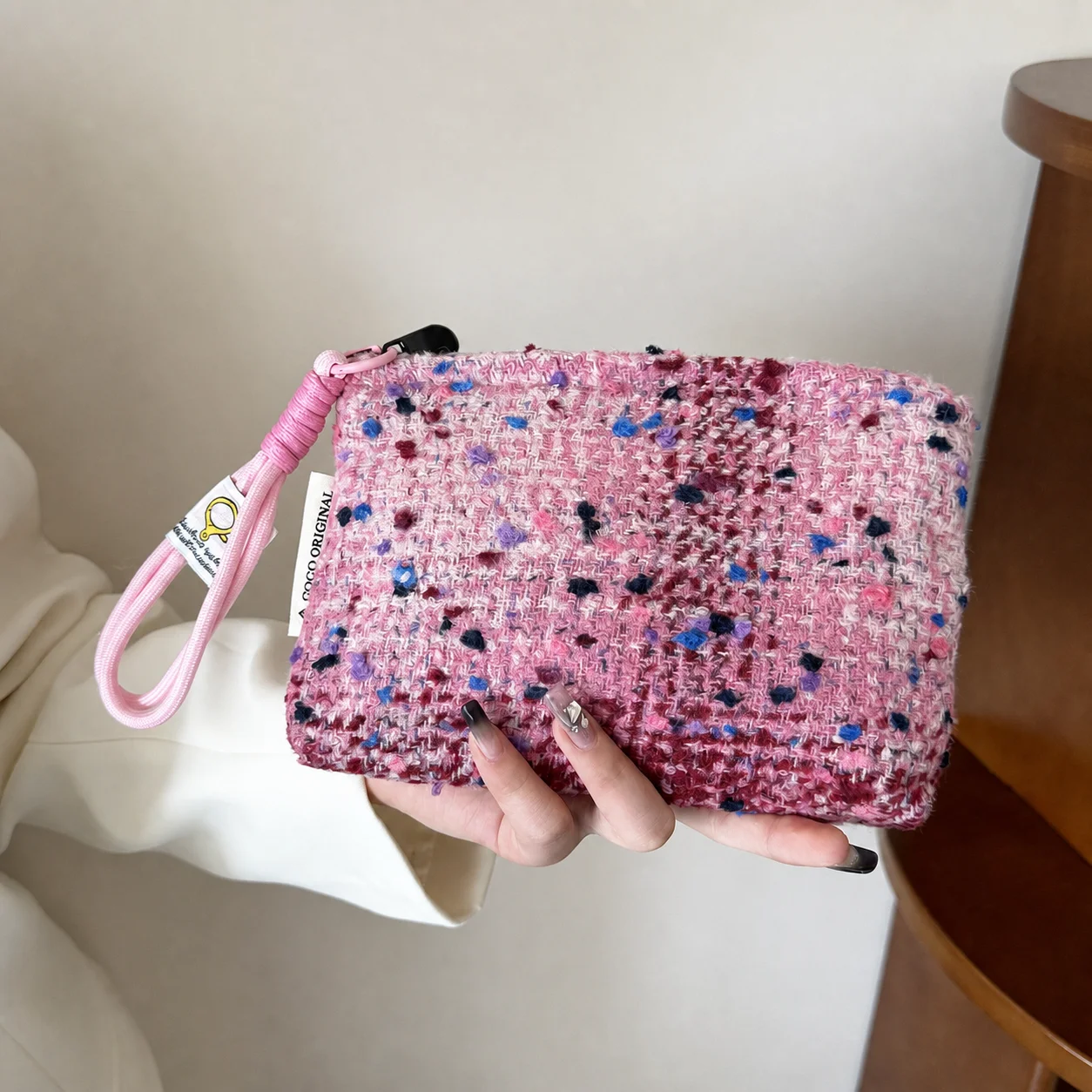 Skincare Storage Bag Urban Minimalist Women Cosmetic Bag Woven Tweed Cosmetic Bag Portable For Business Trip Women Skincare