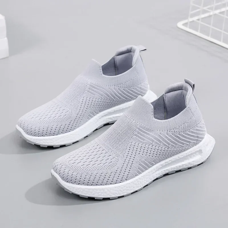 Women\'s Casual Vulcanized Shoes Fashion Mesh Elastic Knitted Sneakers Women Flat Ladies Slip on Female Footwear Feminino Zapatos