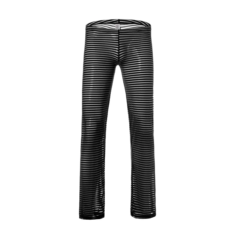Men's Sheer Mesh Striped Lounge Pants Breathable Long Tights Youth Sexy Mesh Striped Long Pants Ultra-Soft Breathable Loungewear