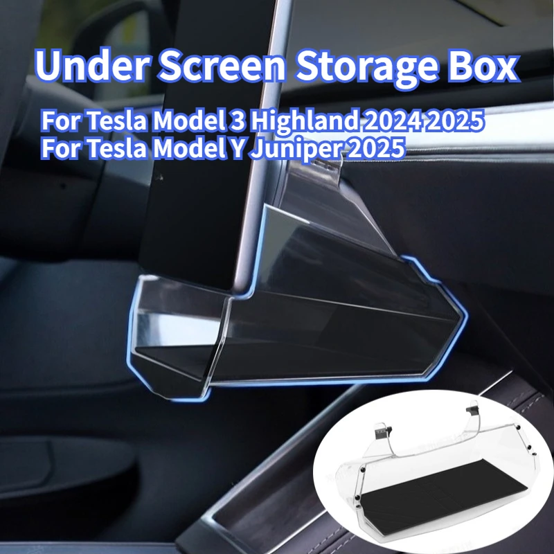 

Скрытый ящик для хранения под экраном для Tesla Model Y Juniper/Model 3 Highland 2025, органайзер для центральной консоли, лоток, аксессуары