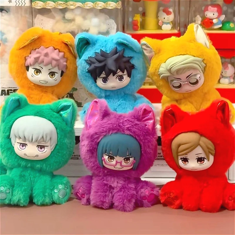 EAKI Jujutsu Kaisen Sitzende Katze Party-Serie Plüsch-Blindbox Niedliche Anime-Accessoires Entzückende Puppe Überraschungstasche Anhänger Weihnachtsgeschenk