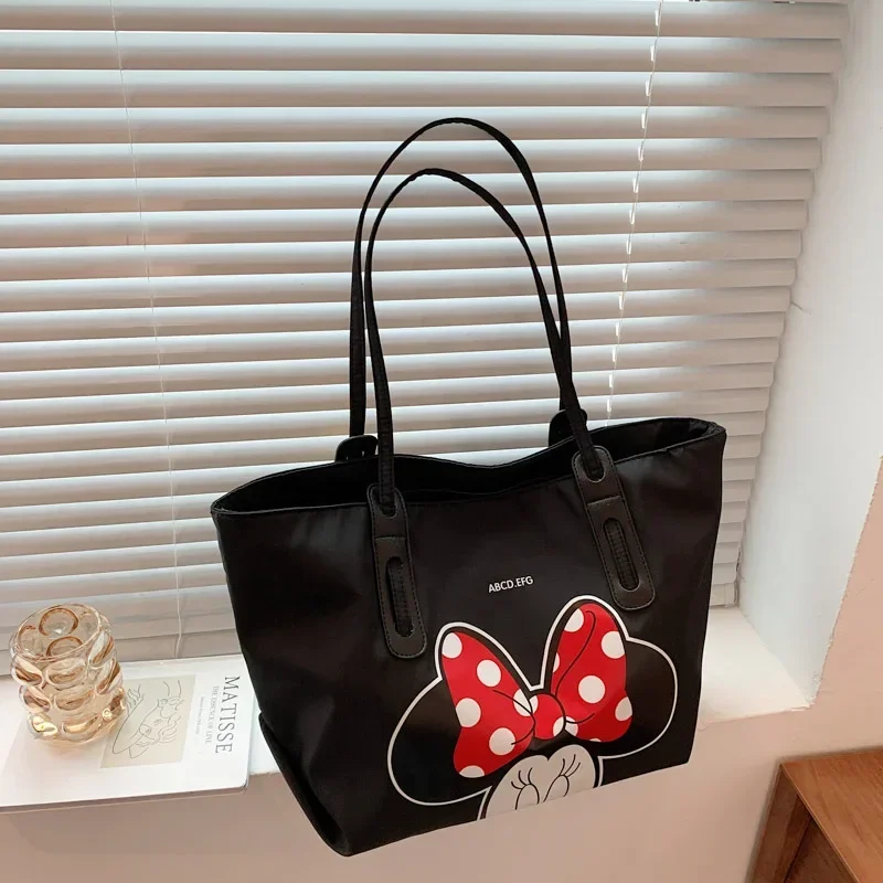 Disney Mickey Women Shoulder Bag Girl Cartoon Fashion Large Capacity Travel Shopping Items Storage Handbag Simple Nylon Tote Bag