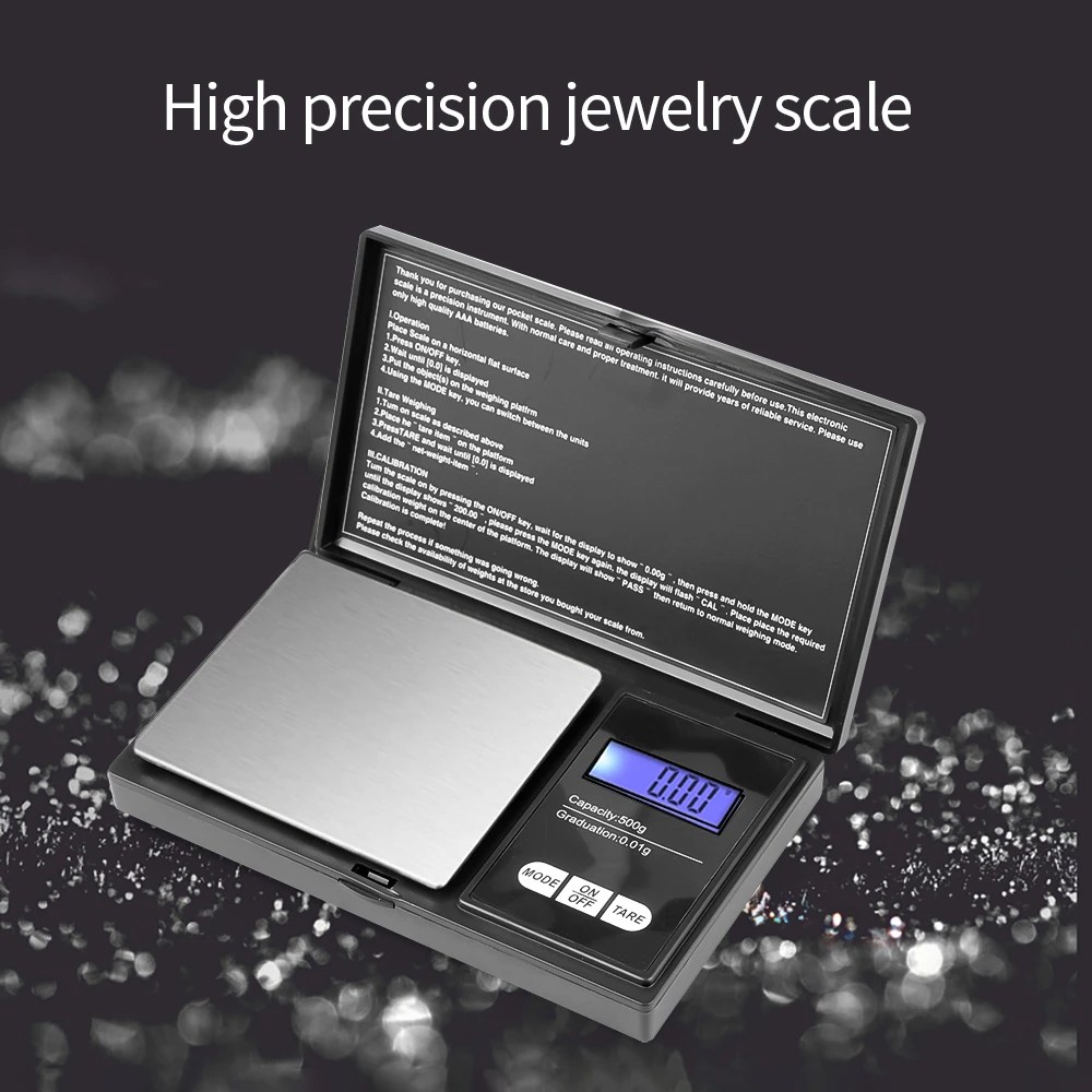 Mini Jewelry Scale 0.01g Electronic Stainless Steel Digital Pocket Scale Gold Gram Balance Portable Kitchen Scale Weighting Tool