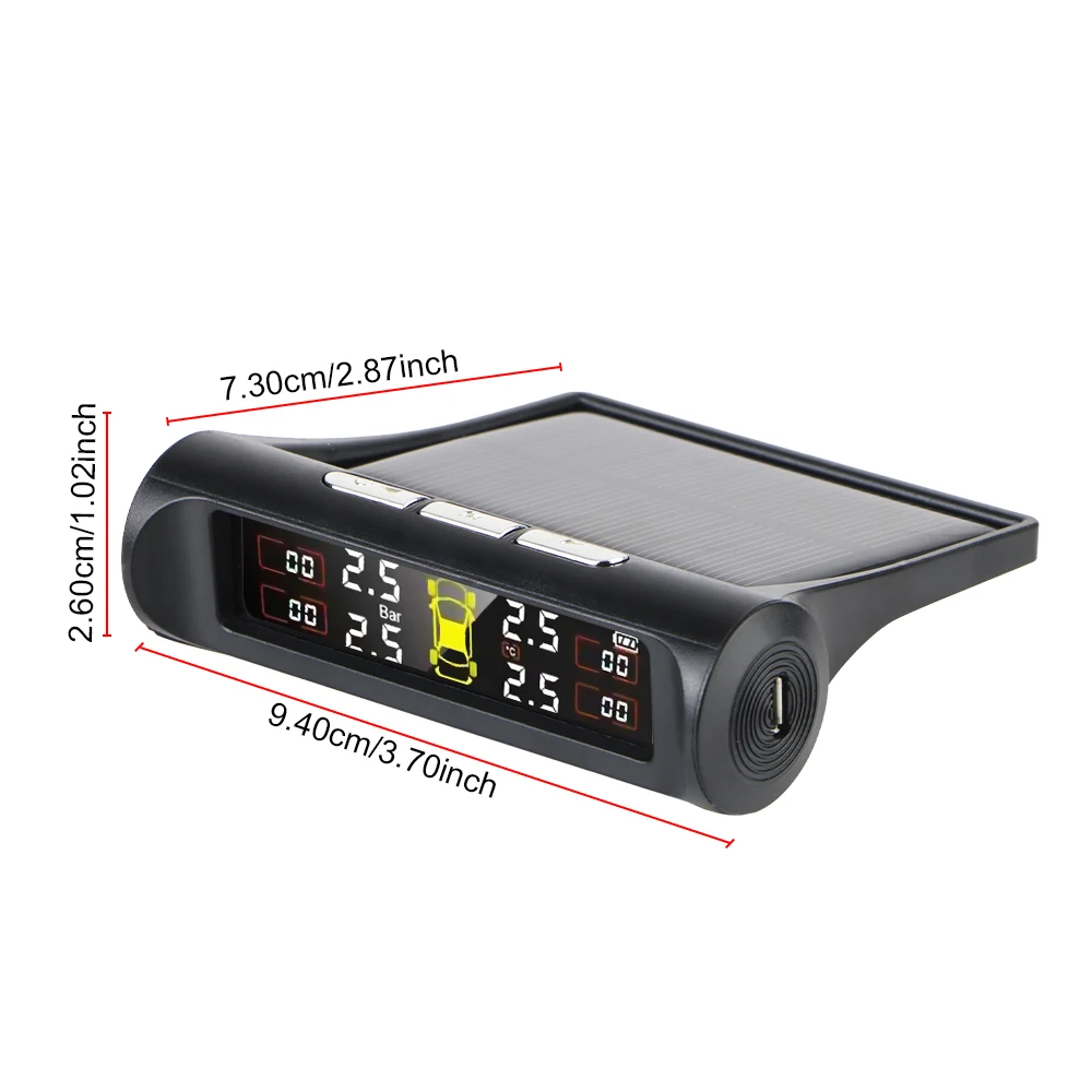 0.1-8Bar Solar Power Auto Security Smart External Car TPMS Digital LCD Display Universal Tyre Pressure Monitoring System