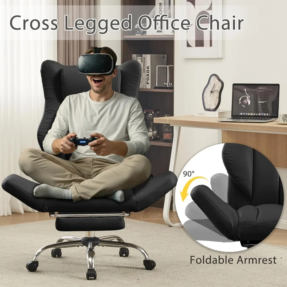 Эргономичное офисное кресло на перекрестной ноге для больших и высоких людей с подставкой для ног, кожаное кресло для руководителя, двусторонними подлокотниками, поясничной опорой