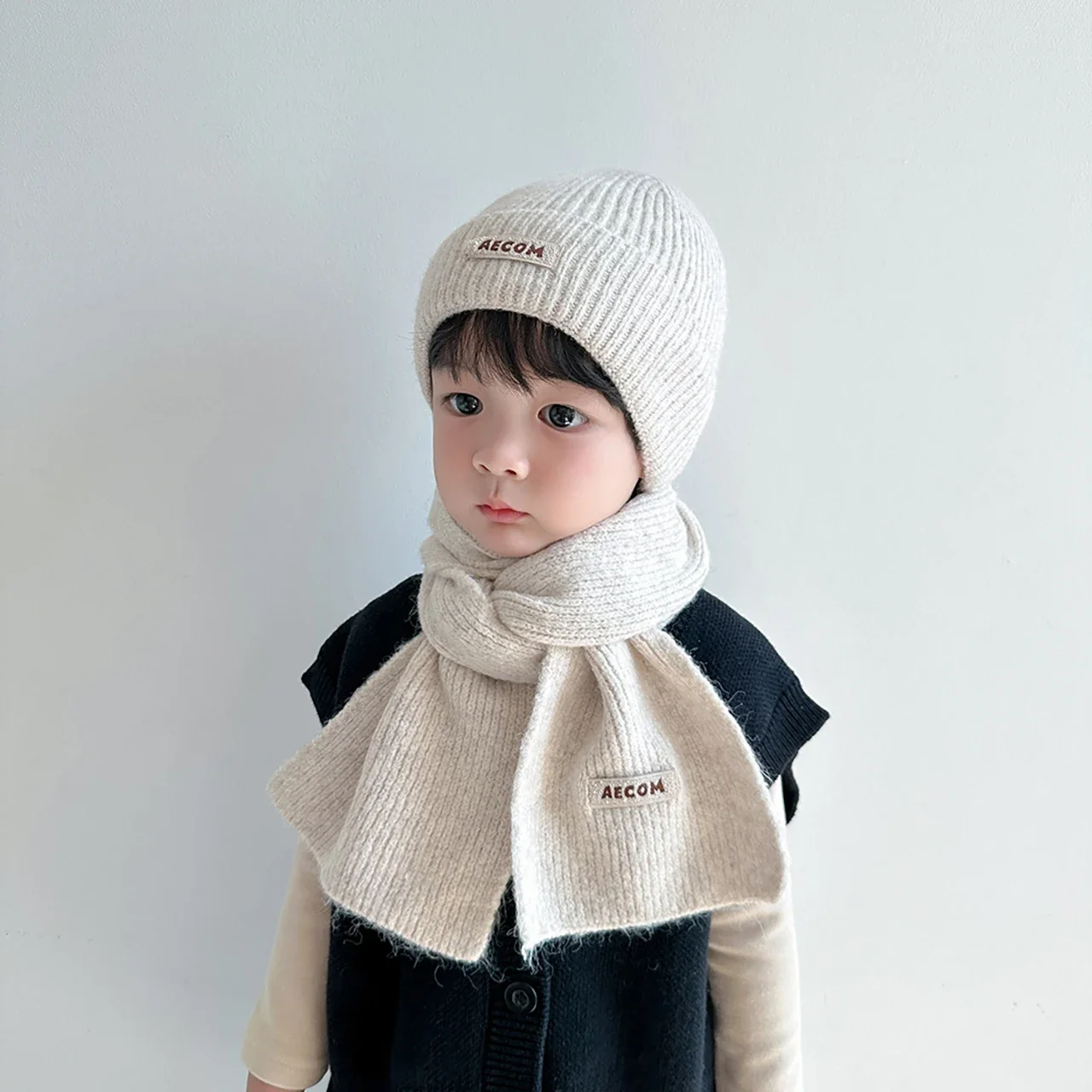 

2Pcs Baby Winter Hat Scarf Set Thick Warm Wool Knitted Cap for Toddler Outdoor Windproof Kids Beanies Boy Girl Neckerchief