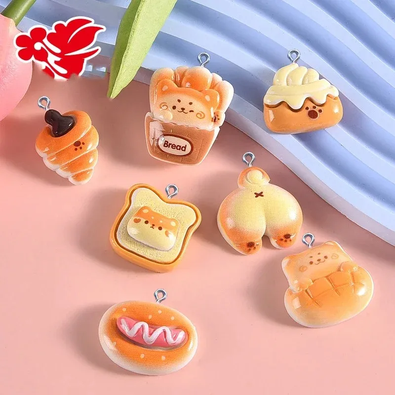 10Pcs Cartoon Dog Cake Bread Resin Charms Pendant For Jewelry Making Earring Necklace Keychain DIY Craft Findings Accessories