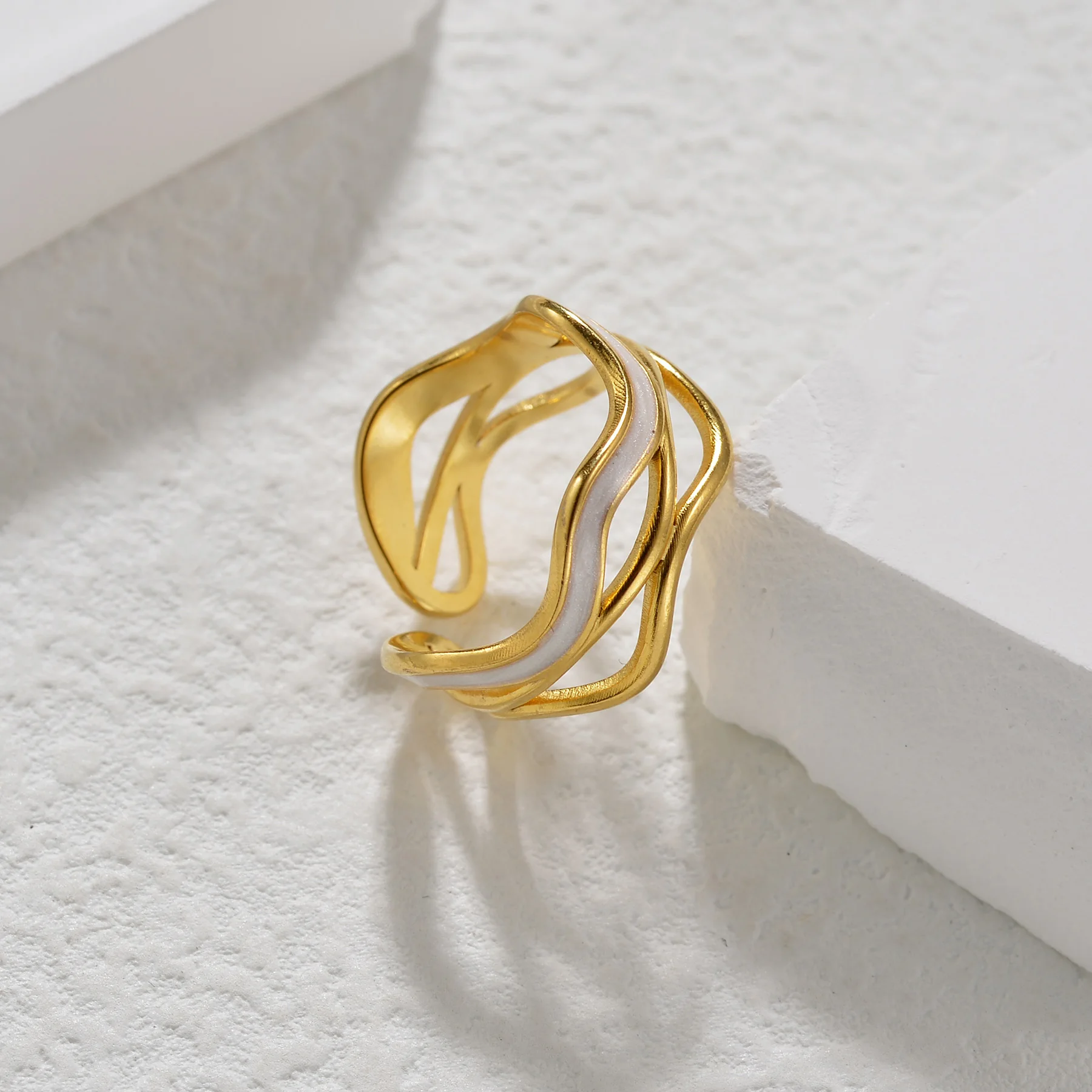 Freeteeme Vintage Oil Drip Rings for Women Stainless Steel Luxury Irregular Gold Color Adjustable Heart Star Couple Ring Jewelry
