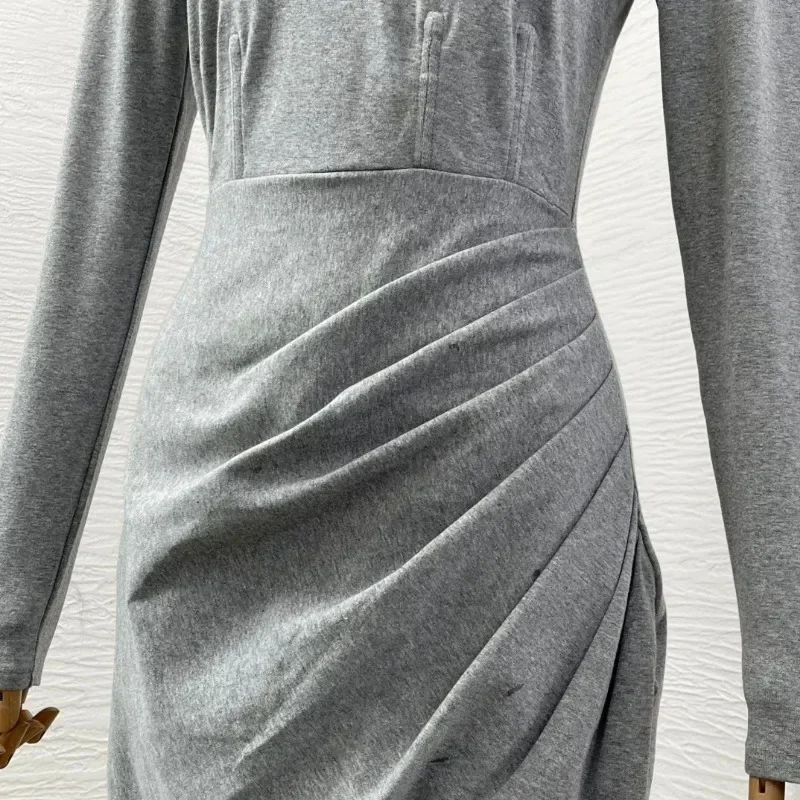 فساتين نسائية جديدة ذات جودة عالية أنيقة باللون الرمادي 2025 للسيدات في المكتب #6