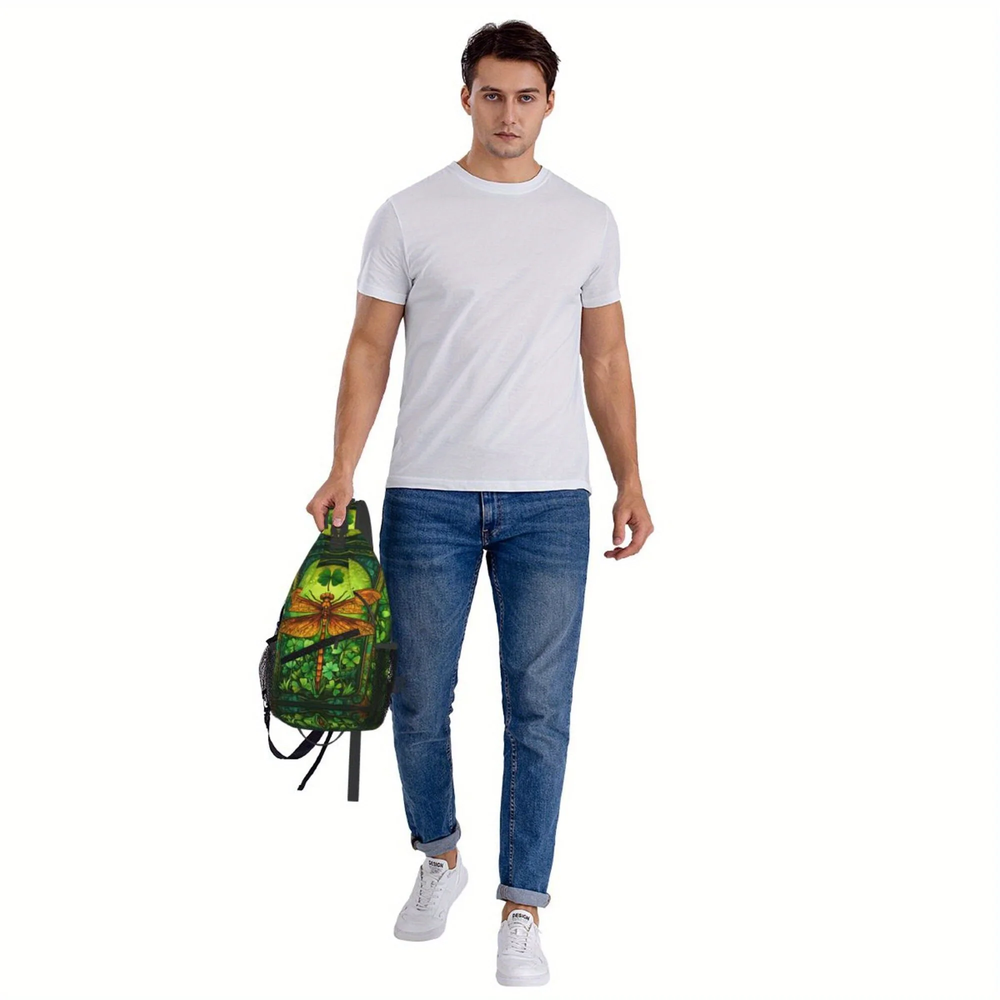 Printing 4-Leaf Clover Dragonfly Backpack - Durable Polyester, Zipper Closure, Machine Washable Ideal for Travel