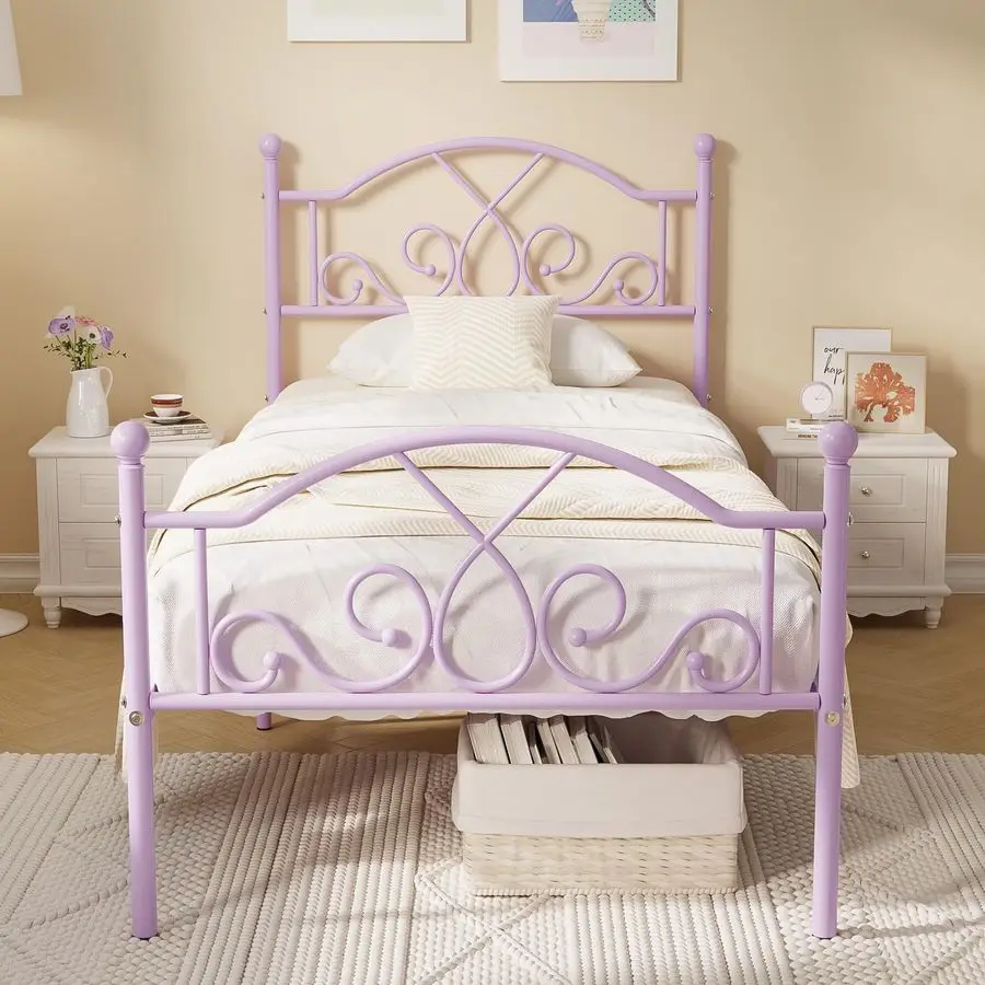 

Twin Bed Frames, Modern Twin Size Metal Bed Frames for Kids Girls, No BoxSpring Needed Twin Platform Bed Frame with Headboard,