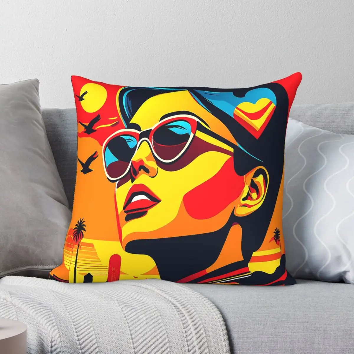 Urban Elegance Cool Woman Square Pillowcase Polyester Linen Velvet Printed Zip Decor Pillow Case Room Cushion Cover 18