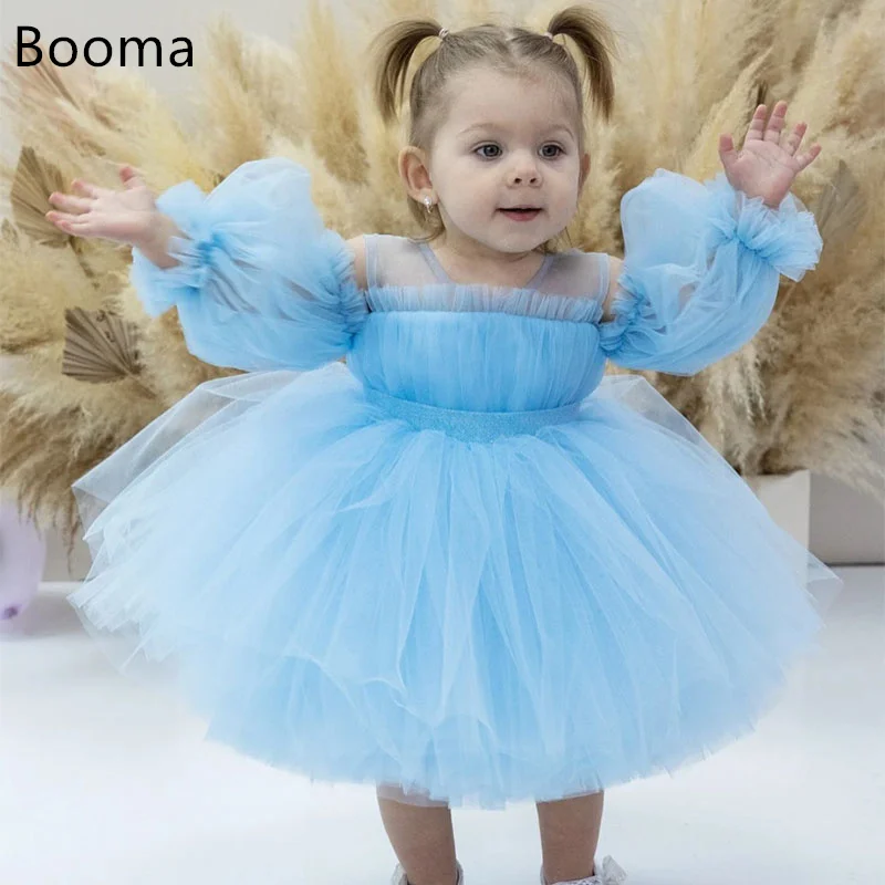 Booma Flowers Girl Dresses Tulle Knee-Length Wedding Party Dress for Kids Girls Prom Gowns Customized