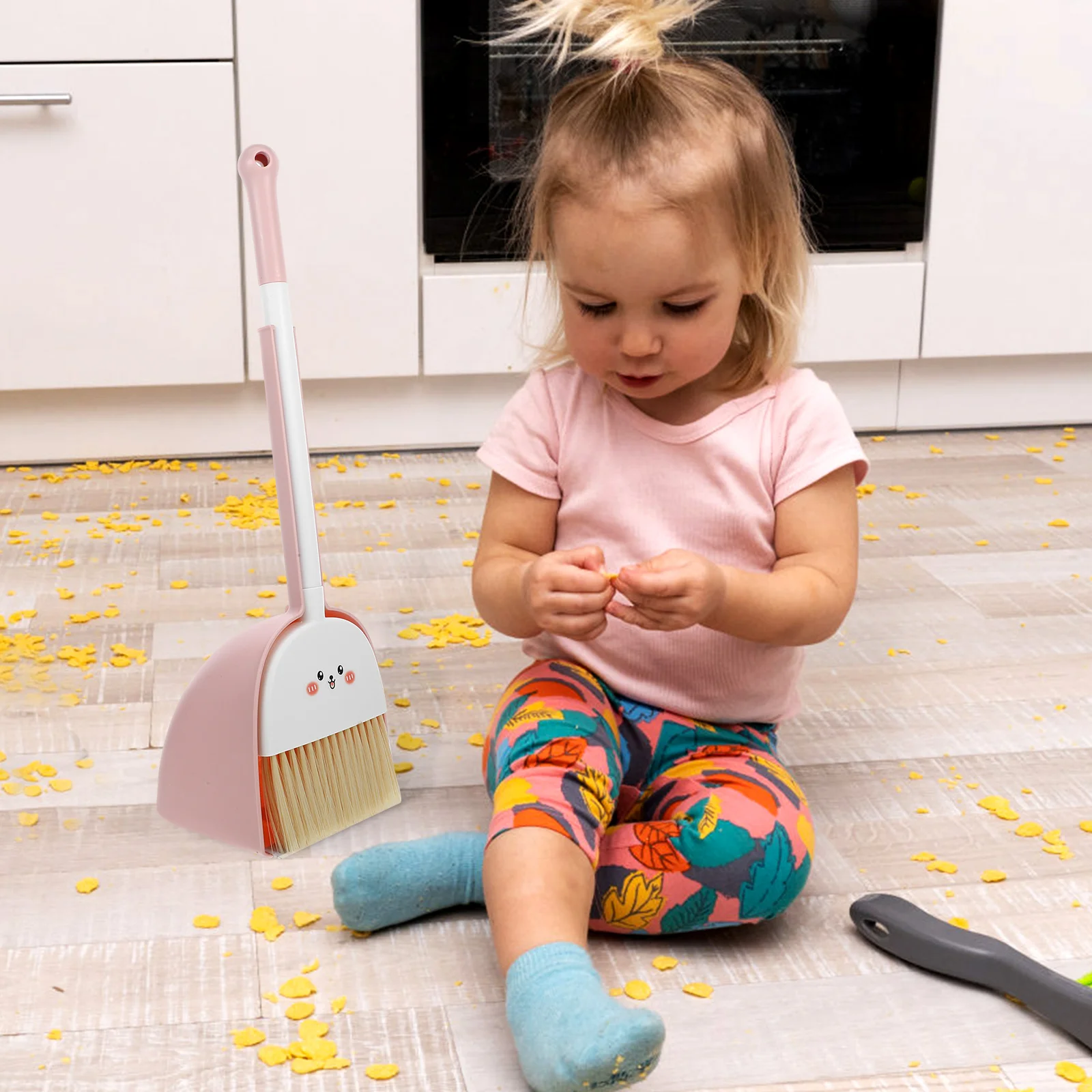 

Plastic Broom Dustpan Set Kids Small Housekeeping Cleaning Tools Light Weight Compact Storage Space Saving Playful for Home