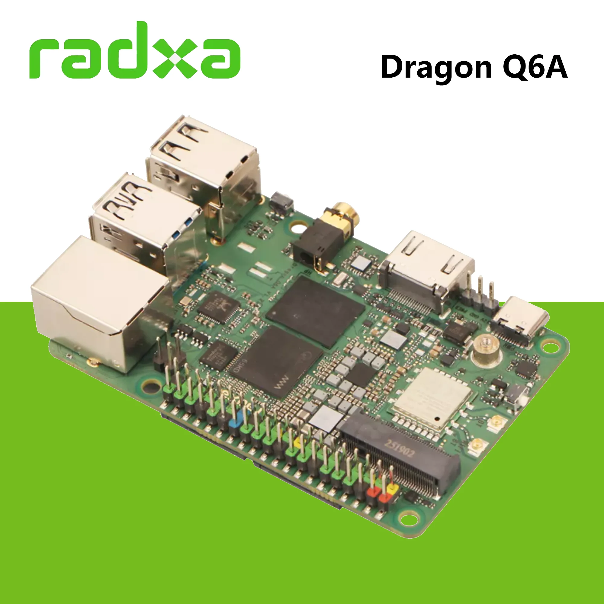 

Dragon Q6A Qualcomm QCS6490 Octa-core Single Board Computer LPDDR5 12 TOPS AI performance WiFi 6/BT5.4 Gigabit Eth
