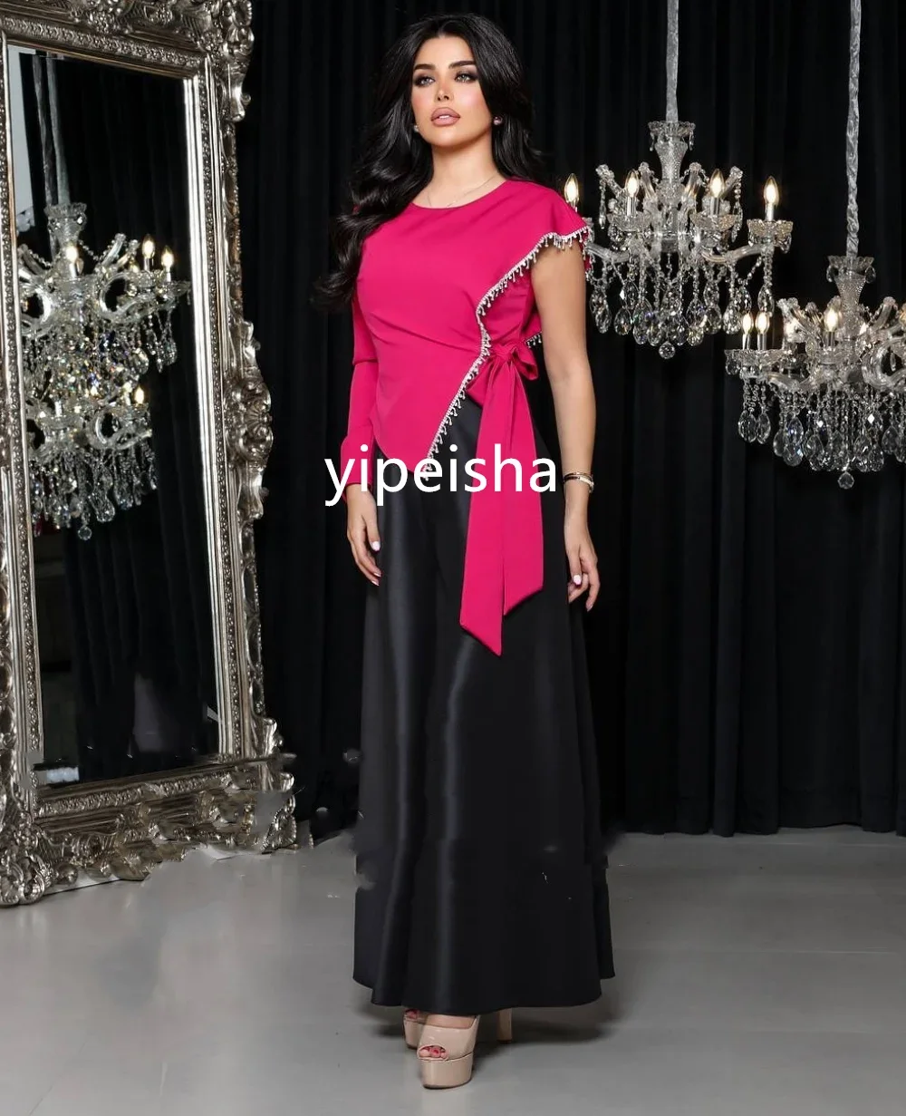 Vestidos largos de cuello redondo con lentejuelas plisadas intrincadas, línea A, Homecoming, exquisitos, de alta calidad, tallas brillantes sexys disponibles