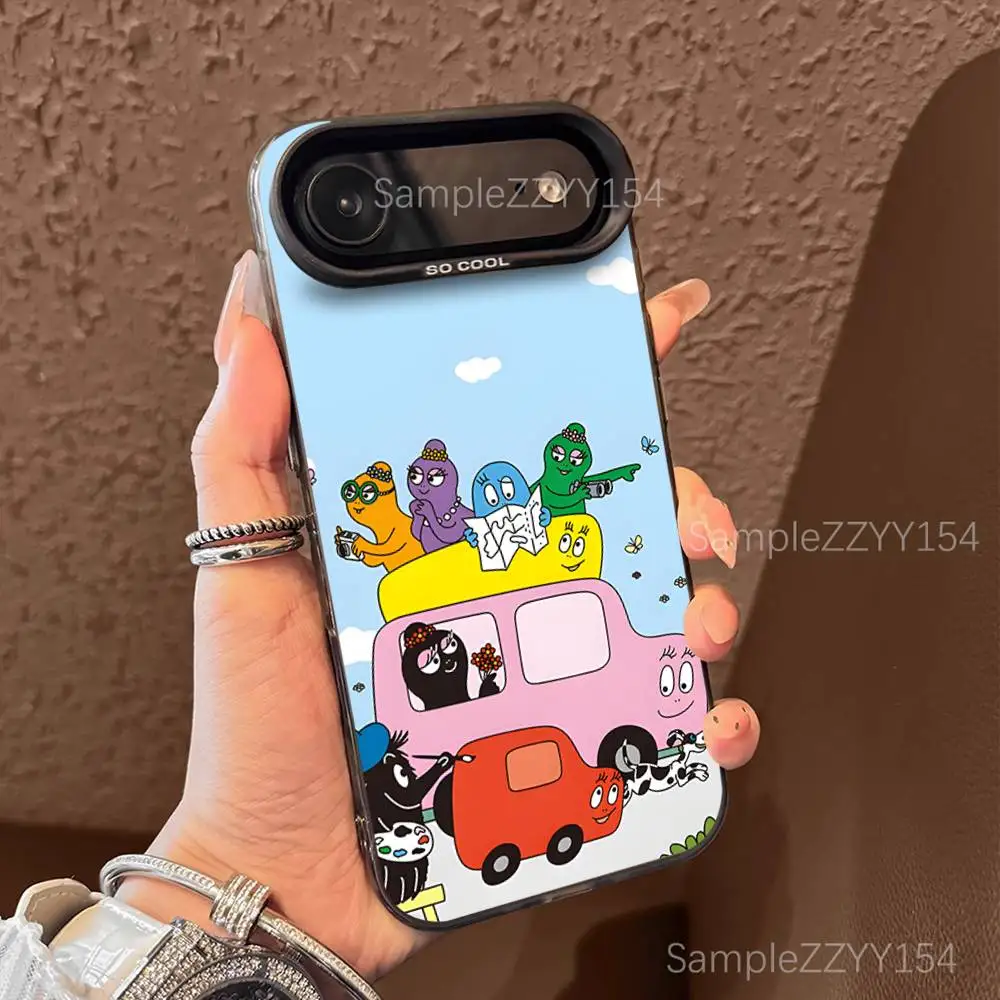 Милый чехол для телефона B-BarbapapaS для iPhone 17,16,15,14,13,12,X,8,Pro,Max,Plus,E,SE4,Air,Mini Black IMD Matte