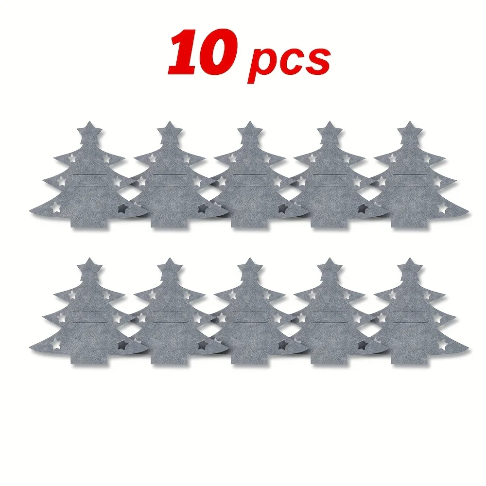 10Pcs Christmas Tree Felt Placemats Cutlery Bags, Holiday Dining Table Party Decor