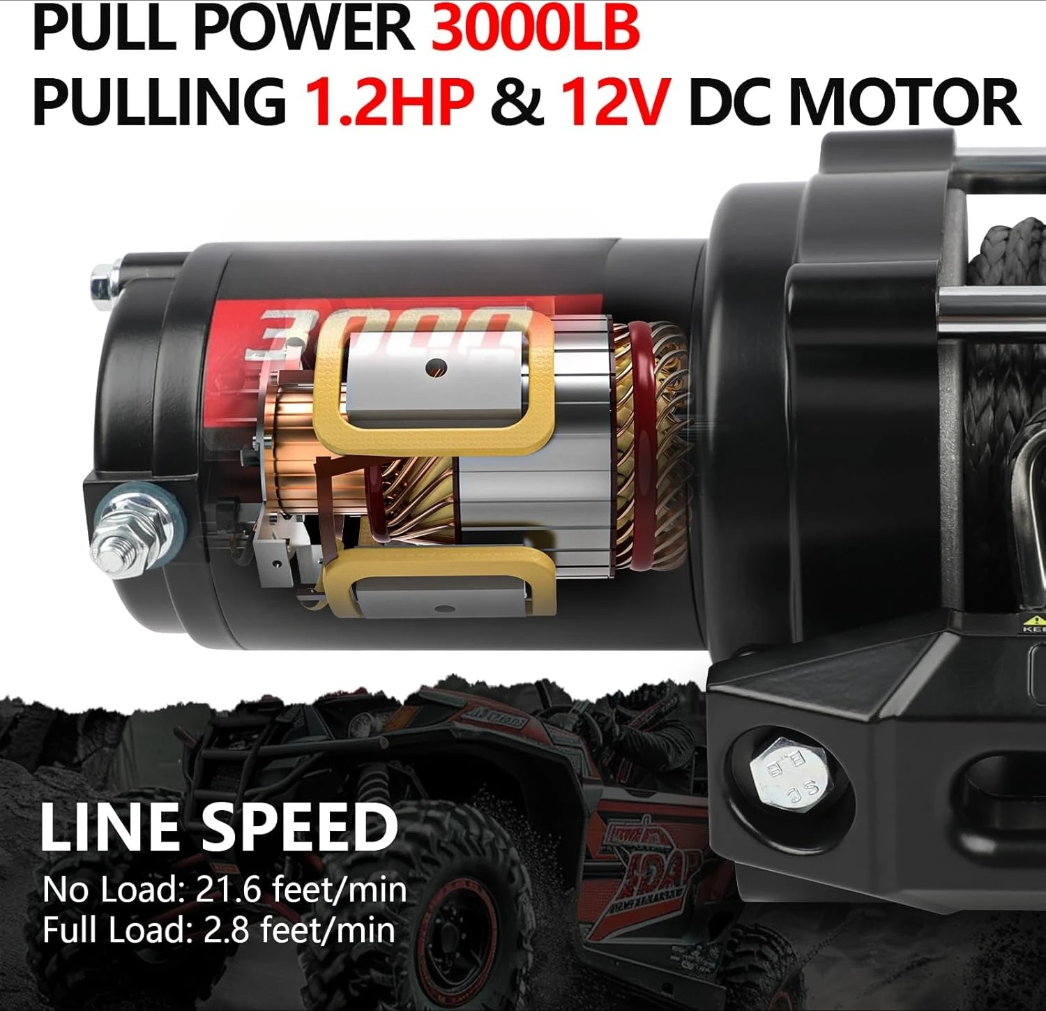 ใหม่ 12V DC 3000LBS IP68 กันน้ําไฟฟ้า Winch สําหรับลากจูง ATV/UTV, เรือ, Off Road พร้อม Hawse Fairlead