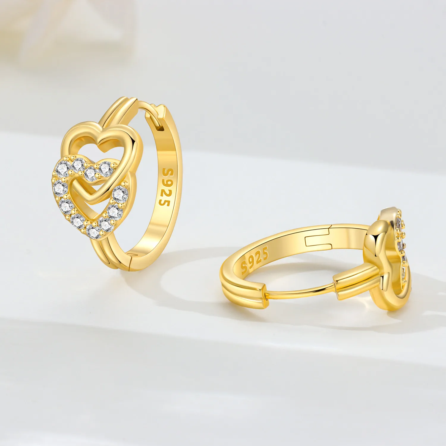 Orstarry S925 Sterling Silver 18K Gold Double Heart Earrings Hoop Earrings Women Jewelry Original Trendy Anniversary Gifts