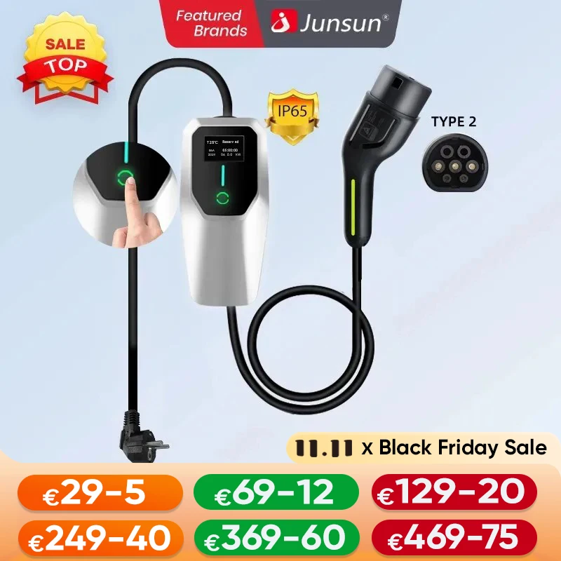 Junsun EV Charger with Reservation Charging Timed Charging physical keys with 3Phase and 1Phase 3.5KW to 22KW and 6A to 32A