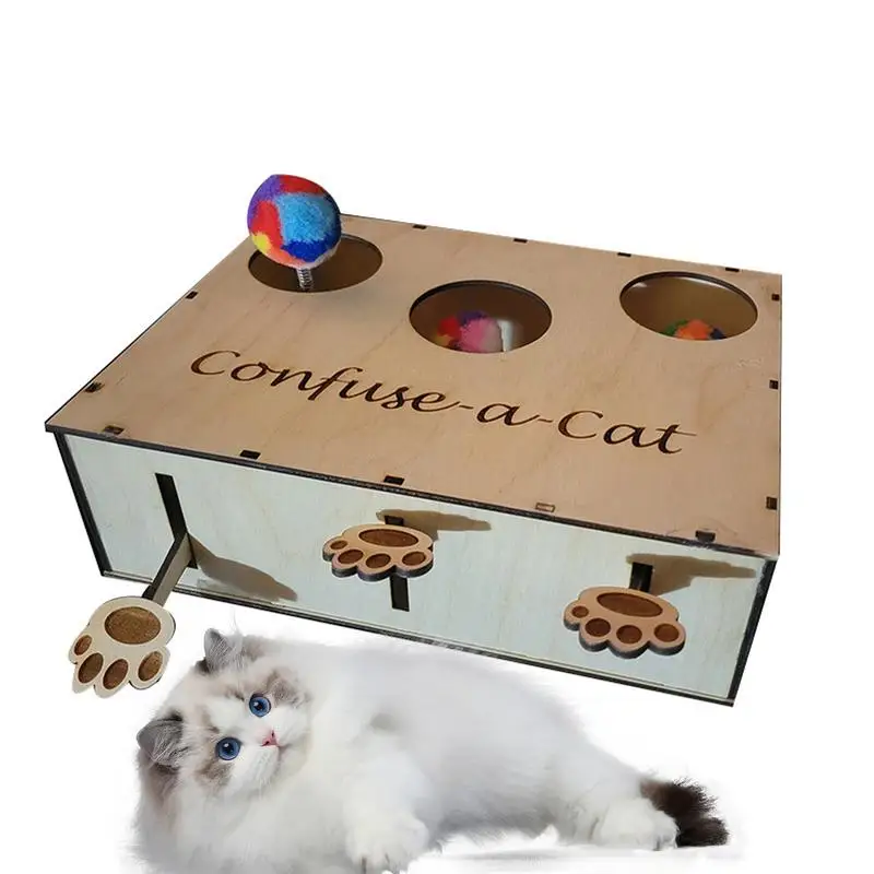 Cat Hunting Box Toy Confuse A Cat Box Wood Cat Hunting Box Puzzle Toy For Enrichment Natural Interactive Play For Kittens Cat