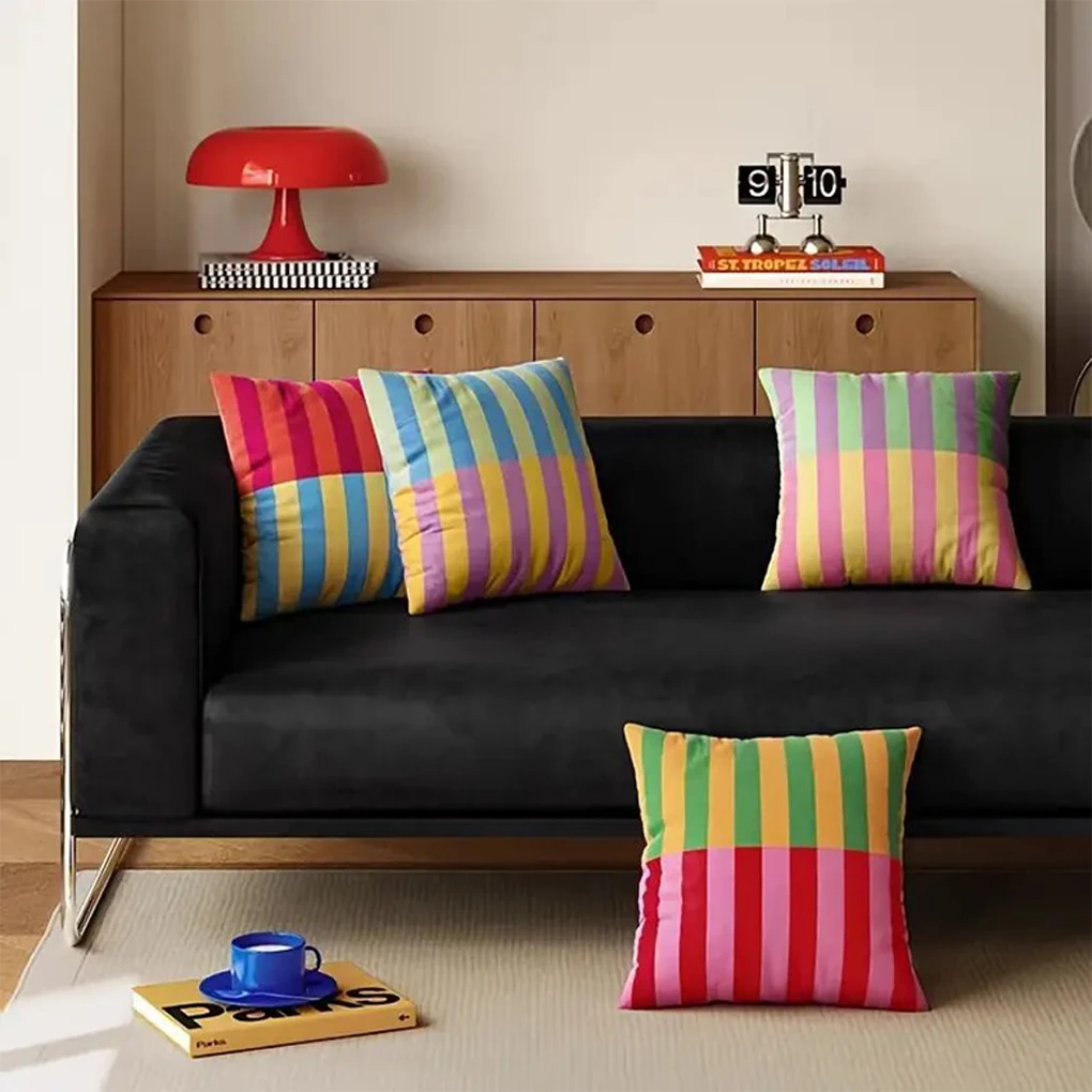 

4x Velvet Pillow Covers Striped Pattern For Sofa Car Bedroom Decoration Velvet Throw Pillow Covers As shown 45*45cm